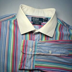 VTG Ralph Lauren Contrast Collar Shirt Mens XL Candy Stripe Regent Ivy Preppy
